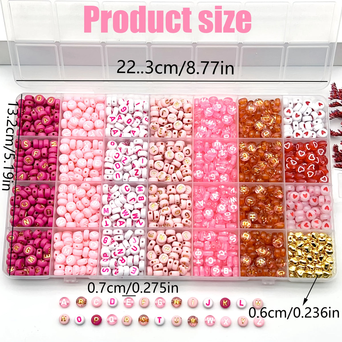300/840pcs Pink, Red & White, Golden Letter & Heart Acrylic Beads Set - Jewelry Making Kit for DIY Bracelets, Necklaces - Toxic Skullz