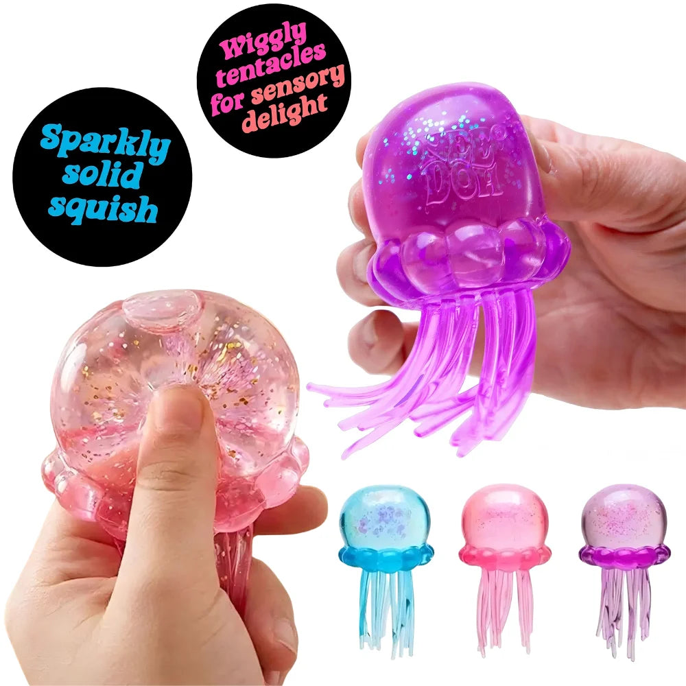 Trending Nee Doh Jellyfish & Cube Squish Toy, Soft Jelly Squeeze Stress Relief Fidget Toy, Sensory NeeDoh for Kids & Adults - Toxic Skullz