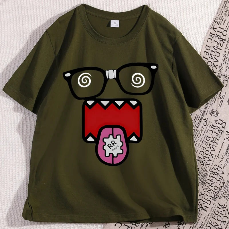 Domo Kun T-shirt for Men Women Vintage Funny Graphic Tees Cute Cotton Short Sleeve T Shirt Streetwear Man Clothing Loose Tops - Toxic Skullz