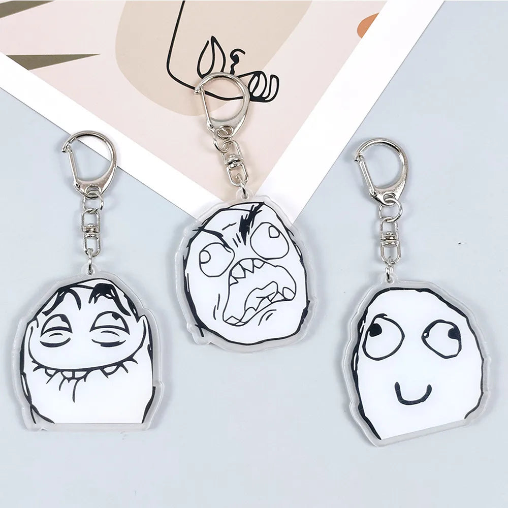 Creative Troll Face Keychains No Me Gusta Rage Forever Alone Acrylic Pendant Key Chain Backpack Car Ornament Comic Fans Gift - Toxic Skullz