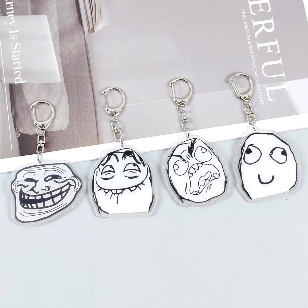 Creative Troll Face Keychains No Me Gusta Rage Forever Alone Acrylic Pendant Key Chain Backpack Car Ornament Comic Fans Gift - Toxic Skullz