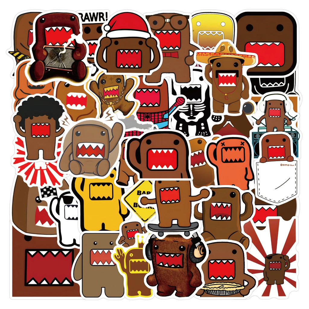 10/50PCS Funny Domo Kun Stickers Domo JDM Style graffiti Stickers for DIY Luggage Laptop phone Cup Skateboard Bicycle Stickers - Toxic Skullz