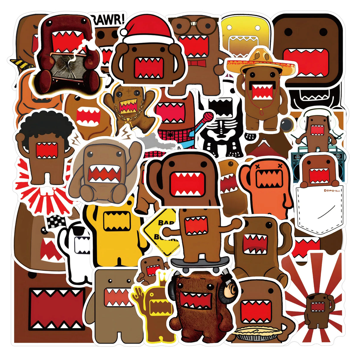 10/50PCS Funny Domo Kun Stickers Domo JDM Style graffiti Stickers for DIY Luggage Laptop phone Cup Skateboard Bicycle Stickers - Toxic Skullz