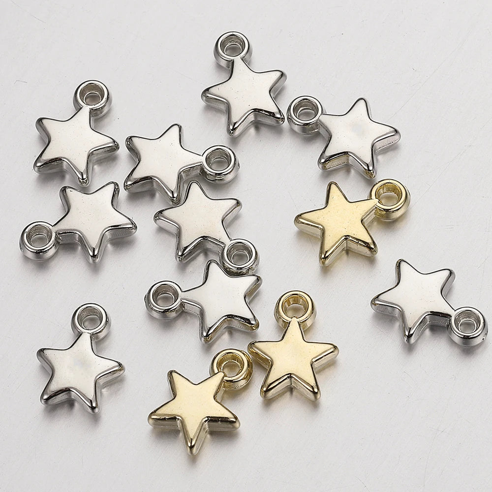 100Pcs CCB Acrylic Beads Charms Pendants 9mm Star Gold Color Silver Color Charm Beads for Jewelry Making Finding - Toxic Skullz