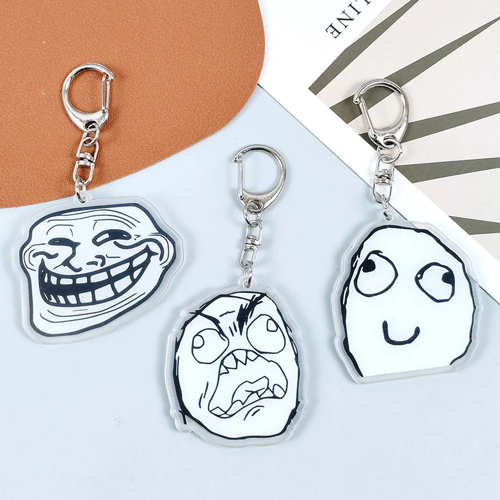 Creative Troll Face Keychains No Me Gusta Rage Forever Alone Acrylic Pendant Key Chain Backpack Car Ornament Comic Fans Gift - Toxic Skullz