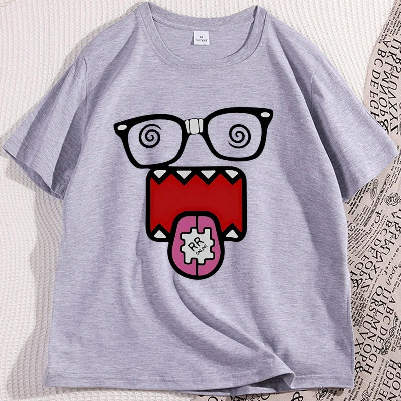 Domo Kun T-shirt for Men Women Vintage Funny Graphic Tees Cute Cotton Short Sleeve T Shirt Streetwear Man Clothing Loose Tops - Toxic Skullz
