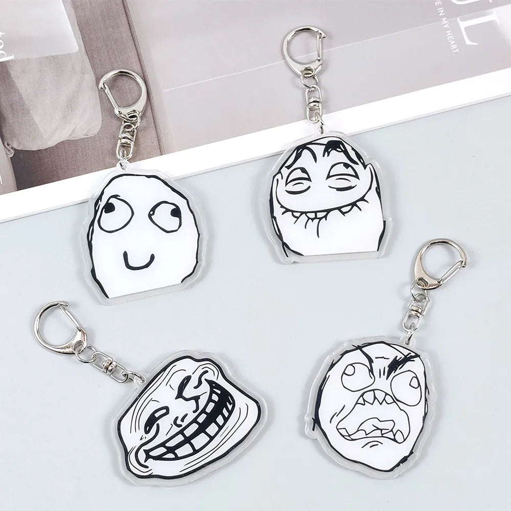 Creative Troll Face Keychains No Me Gusta Rage Forever Alone Acrylic Pendant Key Chain Backpack Car Ornament Comic Fans Gift - Toxic Skullz