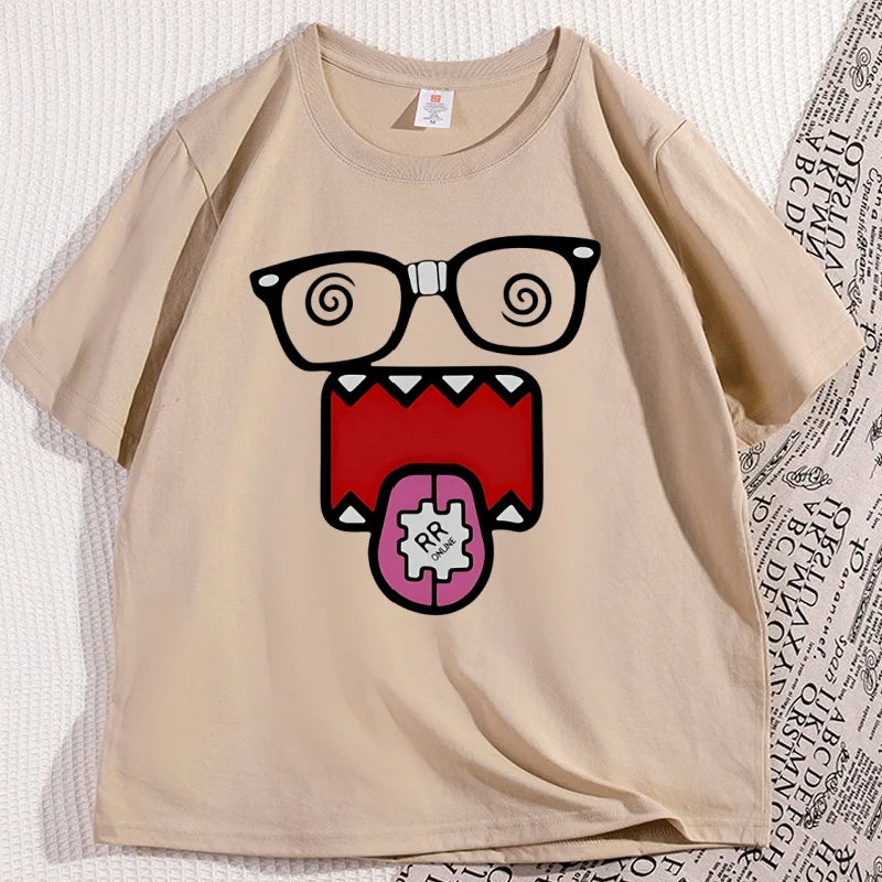 Domo Kun T-shirt for Men Women Vintage Funny Graphic Tees Cute Cotton Short Sleeve T Shirt Streetwear Man Clothing Loose Tops - Toxic Skullz