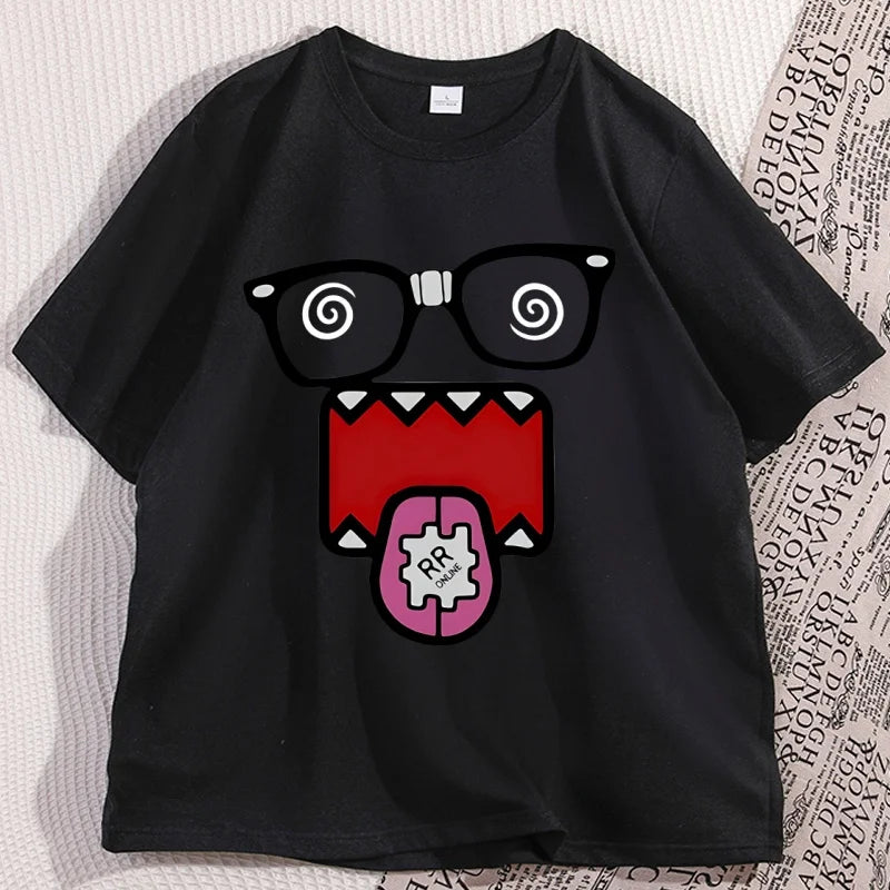 Domo Kun T-shirt for Men Women Vintage Funny Graphic Tees Cute Cotton Short Sleeve T Shirt Streetwear Man Clothing Loose Tops - Toxic Skullz
