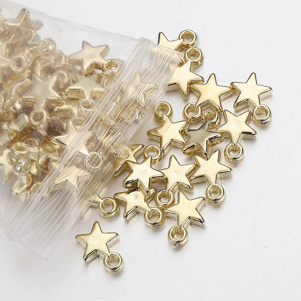 100Pcs CCB Acrylic Beads Charms Pendants 9mm Star Gold Color Silver Color Charm Beads for Jewelry Making Finding - Toxic Skullz