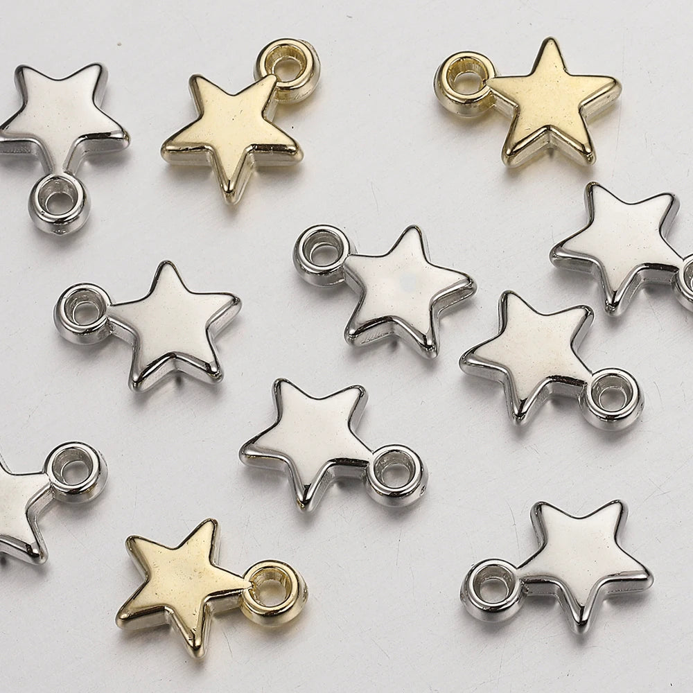 100Pcs CCB Acrylic Beads Charms Pendants 9mm Star Gold Color Silver Color Charm Beads for Jewelry Making Finding - Toxic Skullz