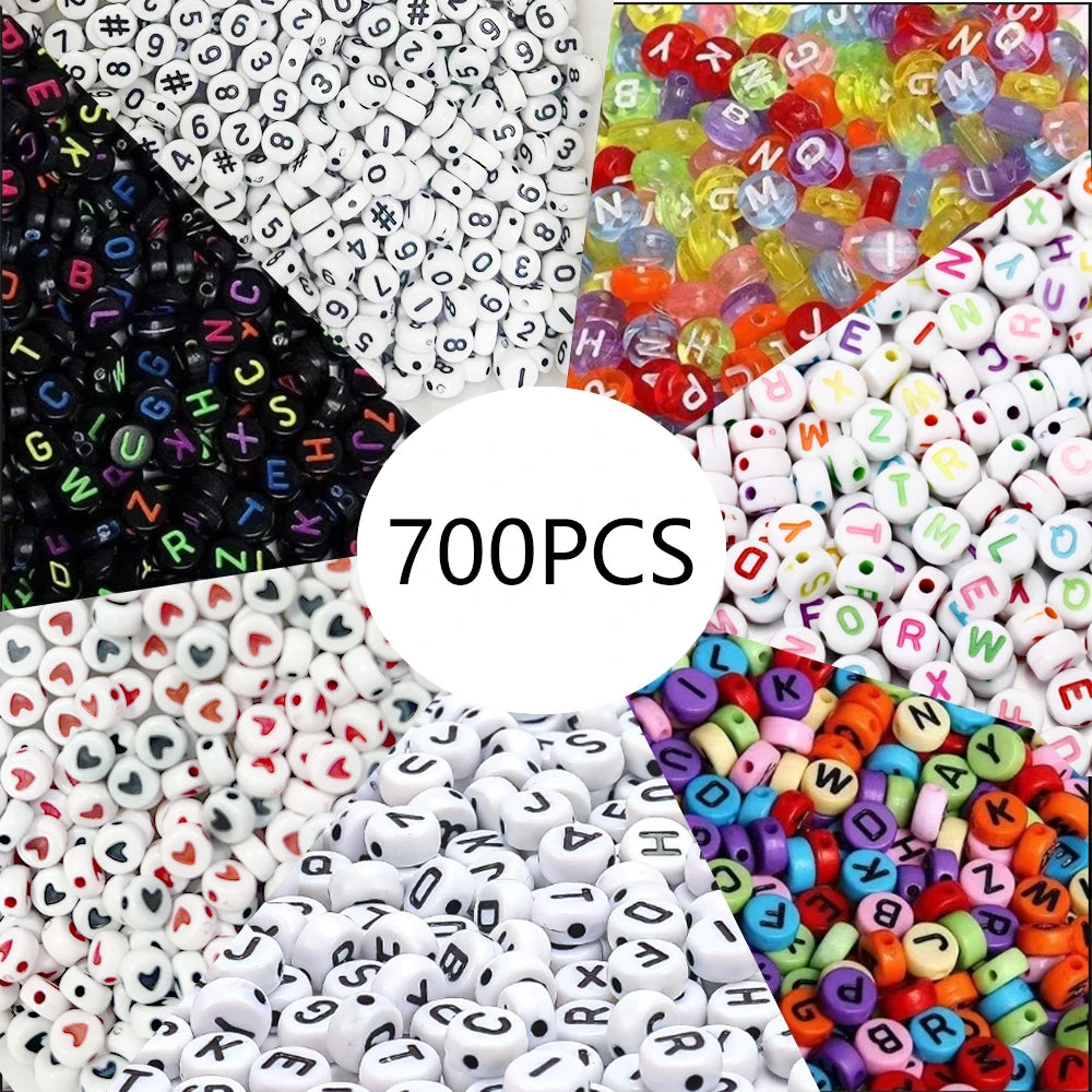 700pcs 7 Colors Round Letter Beads Acrylic Alphabet Number Beads for Jewelry Making DIY Taylor Friendship Bracelet (7x4mm) - Toxic Skullz
