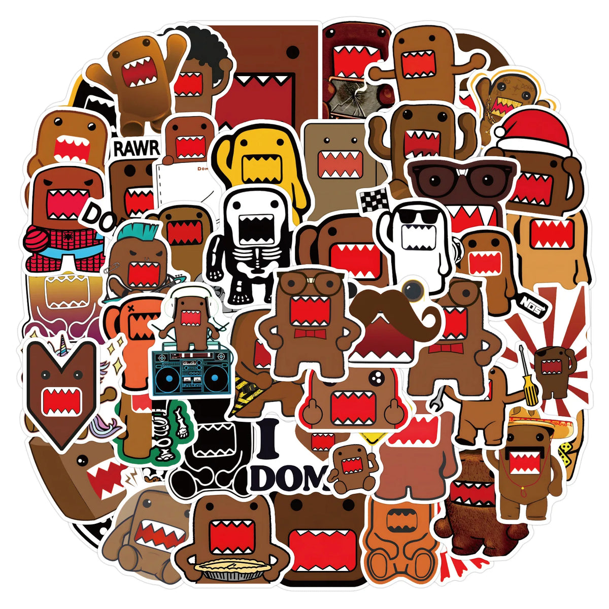 10/50PCS Funny Domo Kun Stickers Domo JDM Style graffiti Stickers for DIY Luggage Laptop phone Cup Skateboard Bicycle Stickers - Toxic Skullz