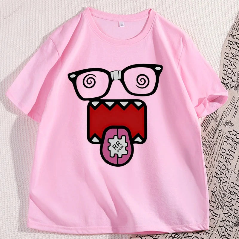 Domo Kun T-shirt for Men Women Vintage Funny Graphic Tees Cute Cotton Short Sleeve T Shirt Streetwear Man Clothing Loose Tops - Toxic Skullz