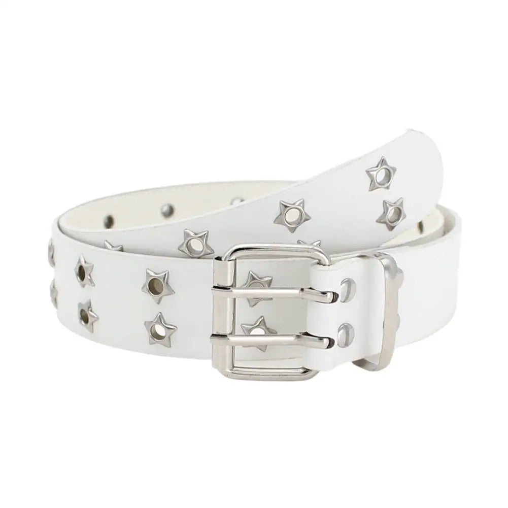Y2K Punk Rivet Leather Belts Star PU Black White Waist Strap Double Row Hollow For Jeans Skirt Decor Gothic Waistband - Toxic Skullz