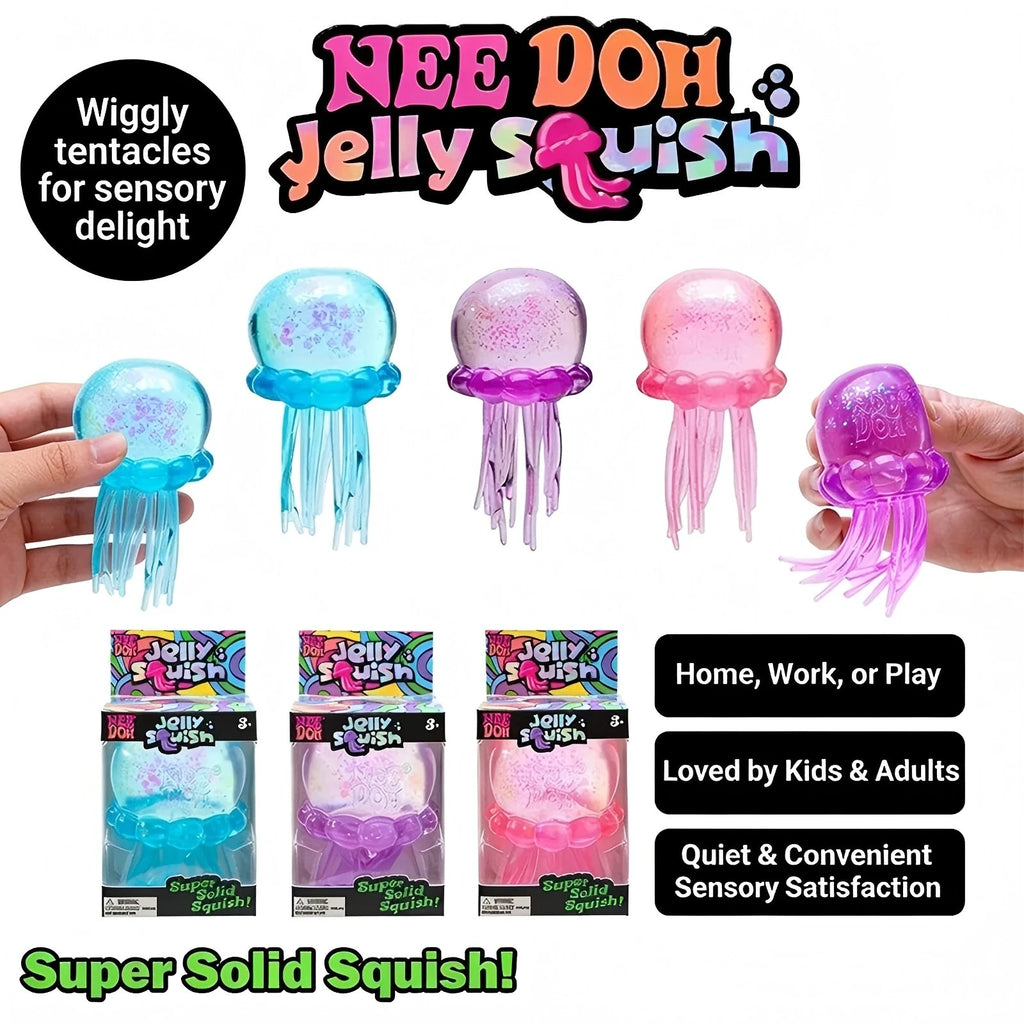 Trending Nee Doh Jellyfish & Cube Squish Toy, Soft Jelly Squeeze Stress Relief Fidget Toy, Sensory NeeDoh for Kids & Adults - Toxic Skullz