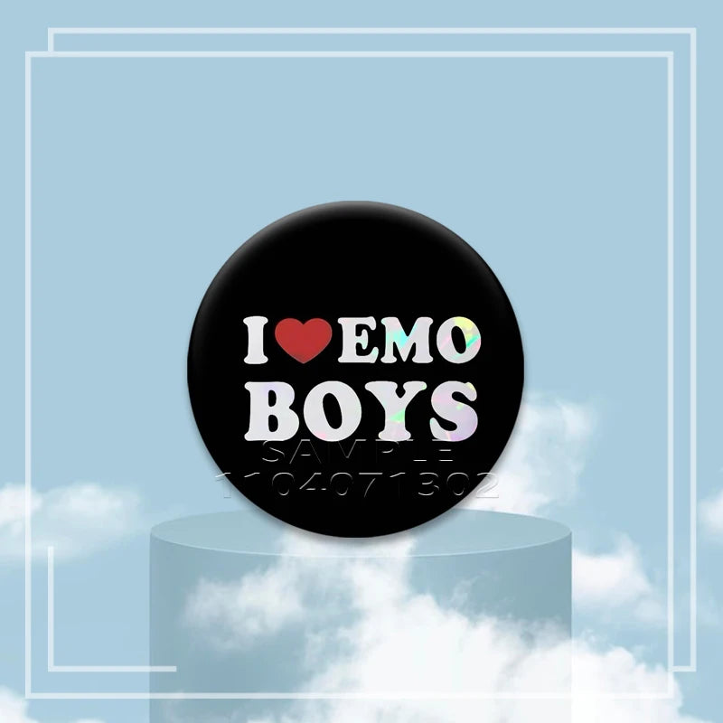 Y2K Holographic Eye Funny Face Badge Cute Cat Star Pins I Love EMO Boys Brooches DIY Backpack Jeans Decor Aesthetic Accessories - Toxic Skullz
