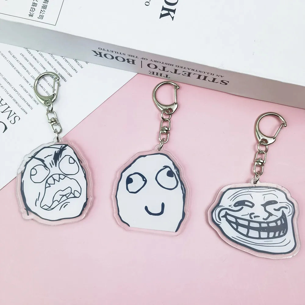 Creative Troll Face Keychains No Me Gusta Rage Forever Alone Acrylic Pendant Key Chain Backpack Car Ornament Comic Fans Gift - Toxic Skullz