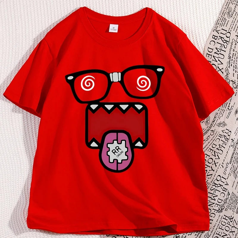 Domo Kun T-shirt for Men Women Vintage Funny Graphic Tees Cute Cotton Short Sleeve T Shirt Streetwear Man Clothing Loose Tops - Toxic Skullz