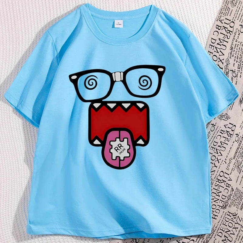 Domo Kun T-shirt for Men Women Vintage Funny Graphic Tees Cute Cotton Short Sleeve T Shirt Streetwear Man Clothing Loose Tops - Toxic Skullz