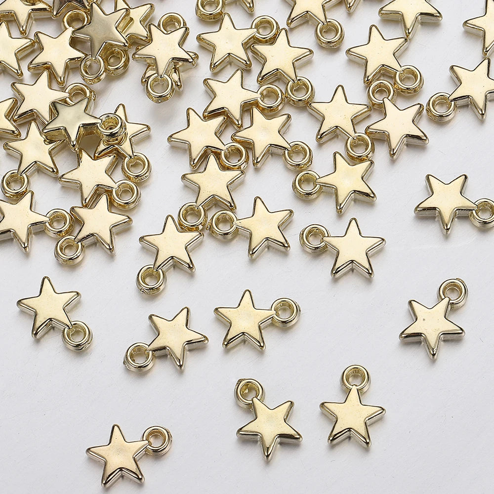 100Pcs CCB Acrylic Beads Charms Pendants 9mm Star Gold Color Silver Color Charm Beads for Jewelry Making Finding - Toxic Skullz