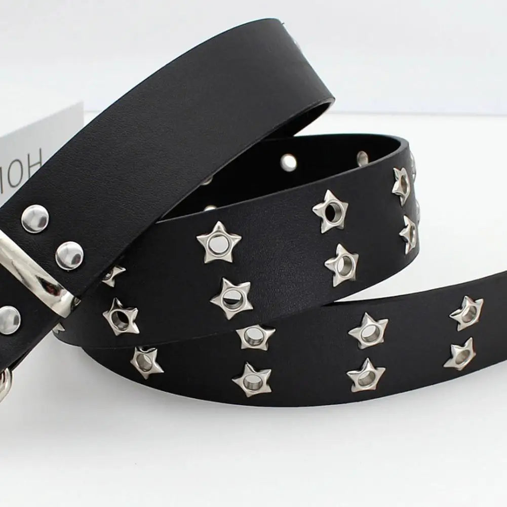 Y2K Punk Rivet Leather Belts Star PU Black White Waist Strap Double Row Hollow For Jeans Skirt Decor Gothic Waistband - Toxic Skullz