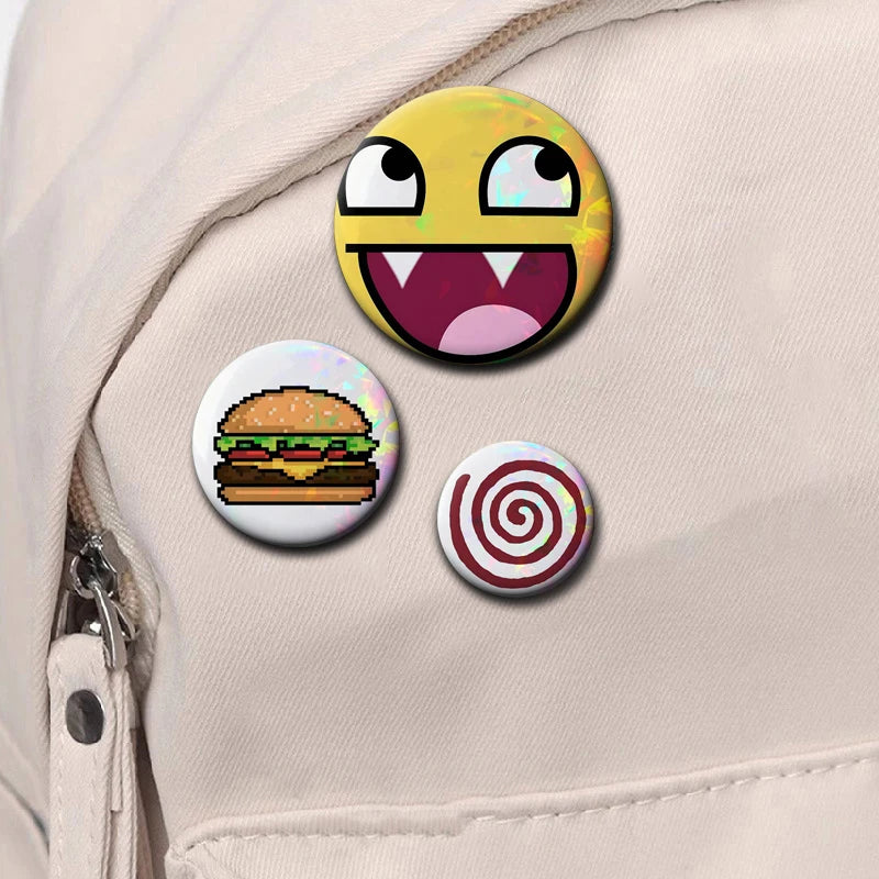 Y2K Holographic Eye Funny Face Badge Cute Cat Star Pins I Love EMO Boys Brooches DIY Backpack Jeans Decor Aesthetic Accessories - Toxic Skullz