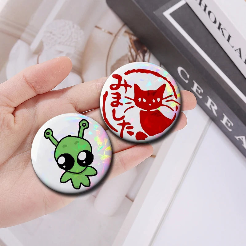 Y2K Holographic Eye Funny Face Badge Cute Cat Star Pins I Love EMO Boys Brooches DIY Backpack Jeans Decor Aesthetic Accessories - Toxic Skullz