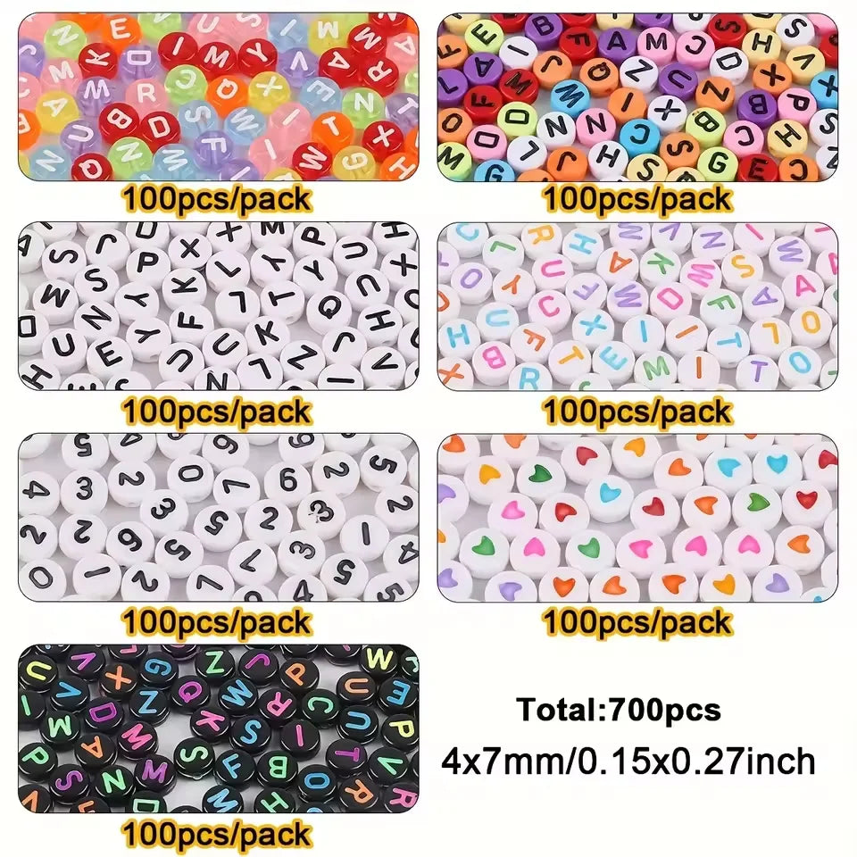 700pcs 7 Colors Round Letter Beads Acrylic Alphabet Number Beads for Jewelry Making DIY Taylor Friendship Bracelet (7x4mm) - Toxic Skullz