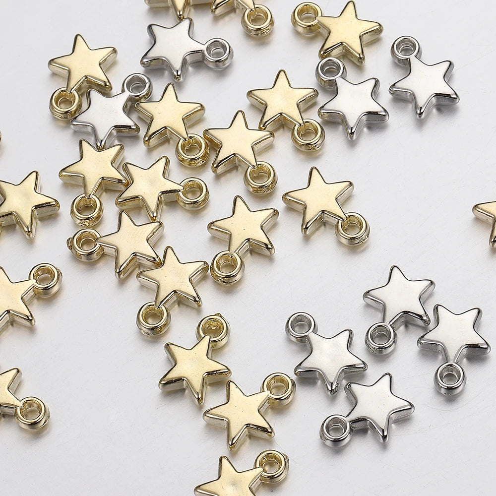 100Pcs CCB Acrylic Beads Charms Pendants 9mm Star Gold Color Silver Color Charm Beads for Jewelry Making Finding - Toxic Skullz